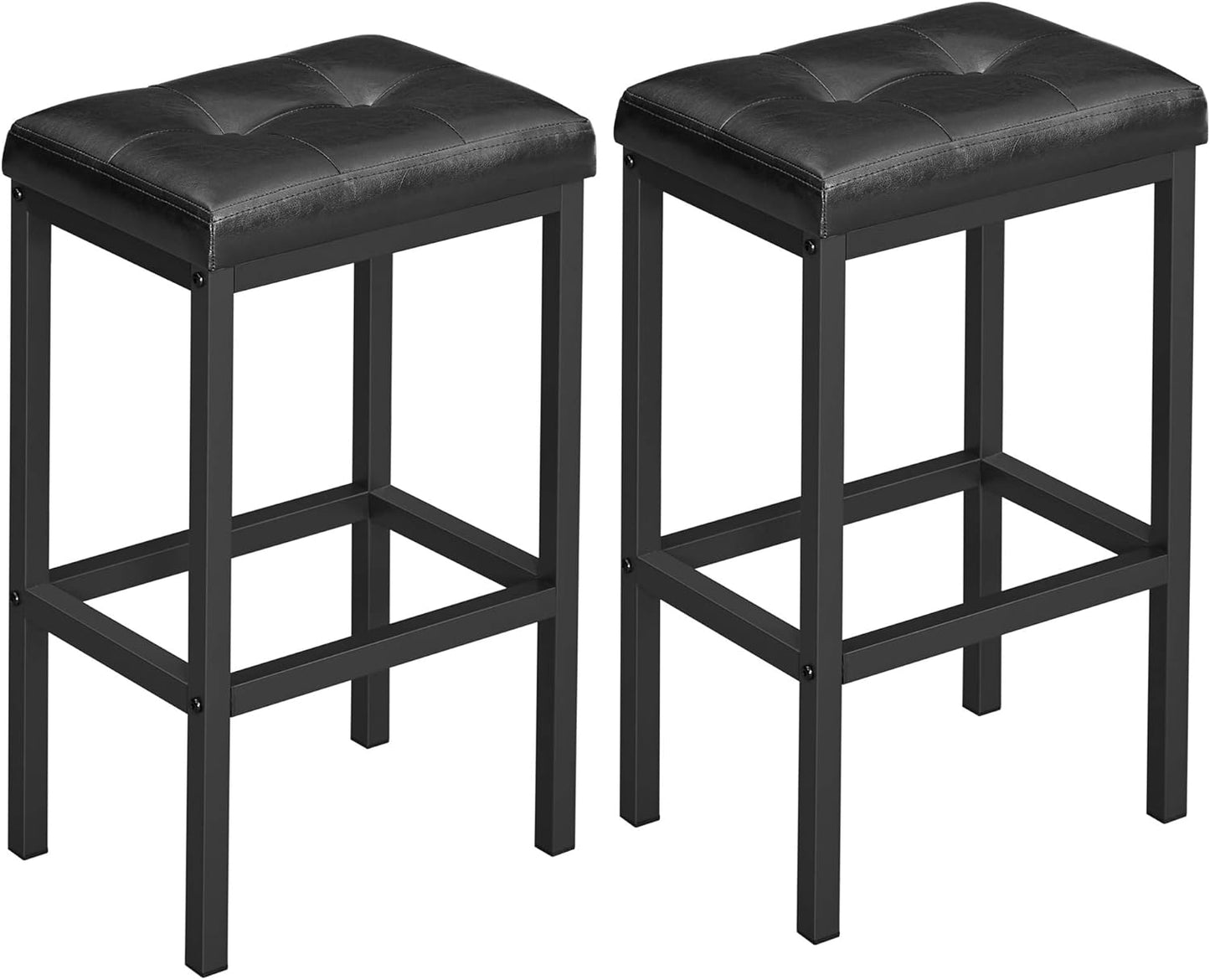 VASAGLE Bar Stools, Set of 2 PU Upholstered Breakfast Stool, 15.7 x 11.8 x 24.4 Inches, Backless, Simple Assembly, Industrial, Dining Room Kitchen Counter Bar, Black Seat and Black Frame ULBC068B81
