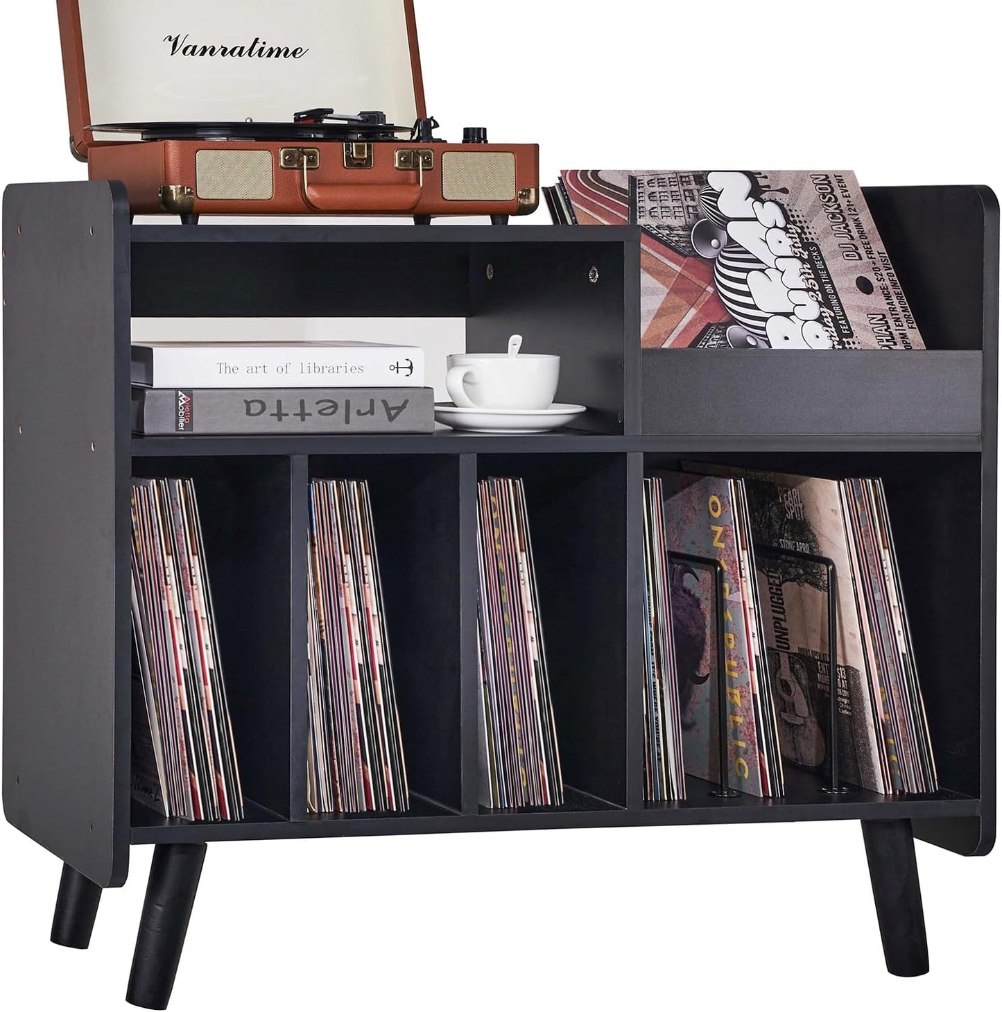 Record Player Stand, Large Record Player Table Cabinet with Open Vinyl Storage and Display Shelf Holds up to 350 Albums, Mid Century Wood Turntable for Living room