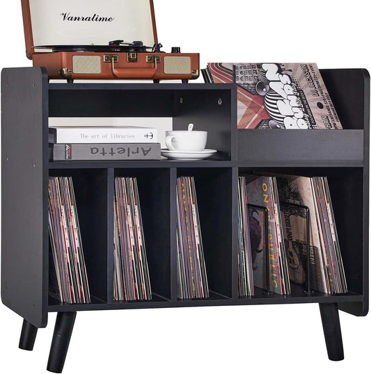 Record Player Stand, Large Record Player Table Cabinet with Open Vinyl Storage and Display Shelf Holds up to 350 Albums, Mid Century Wood Turntable for Living room
