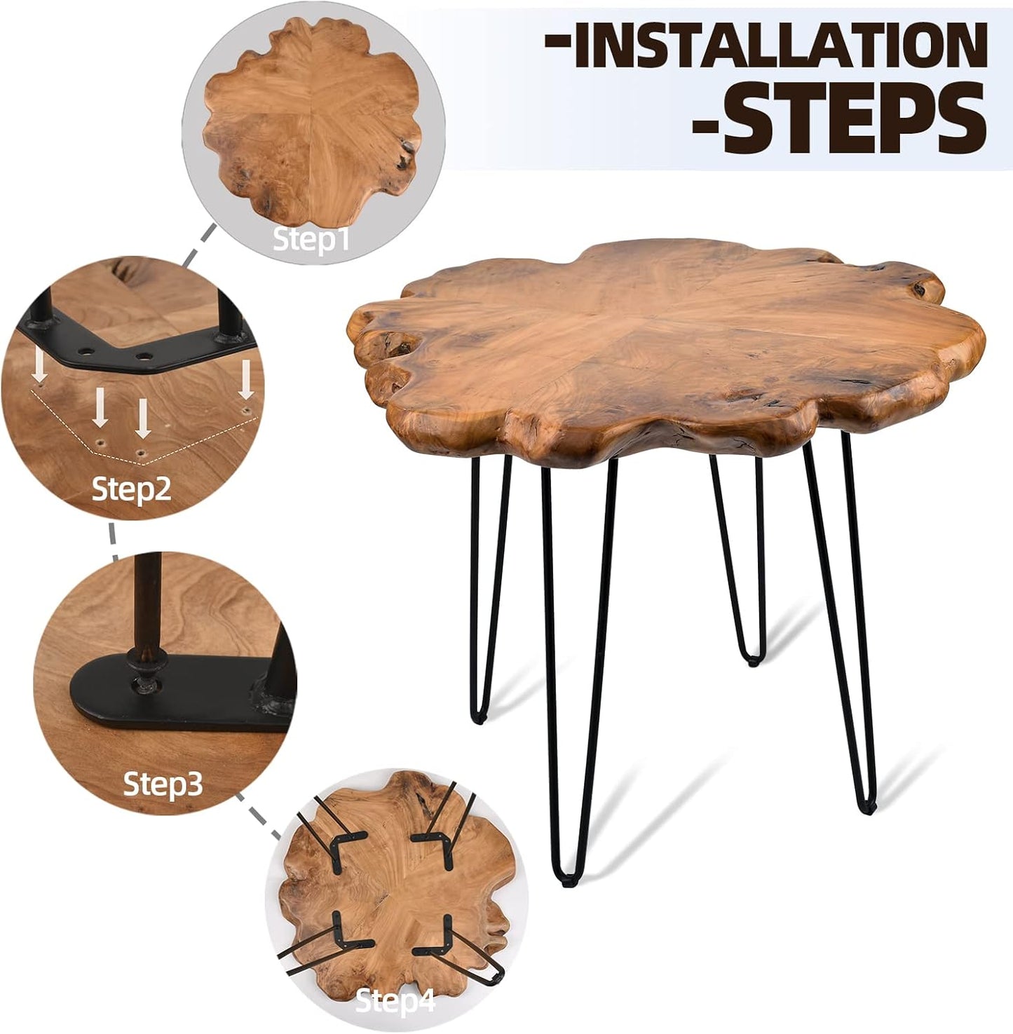 27.5 Inch Live Edge Side Table, Wood Freeform Small End Table with Waterproof Surface, Rustic Accent Table Unique for Living Room, Bedroom, Home