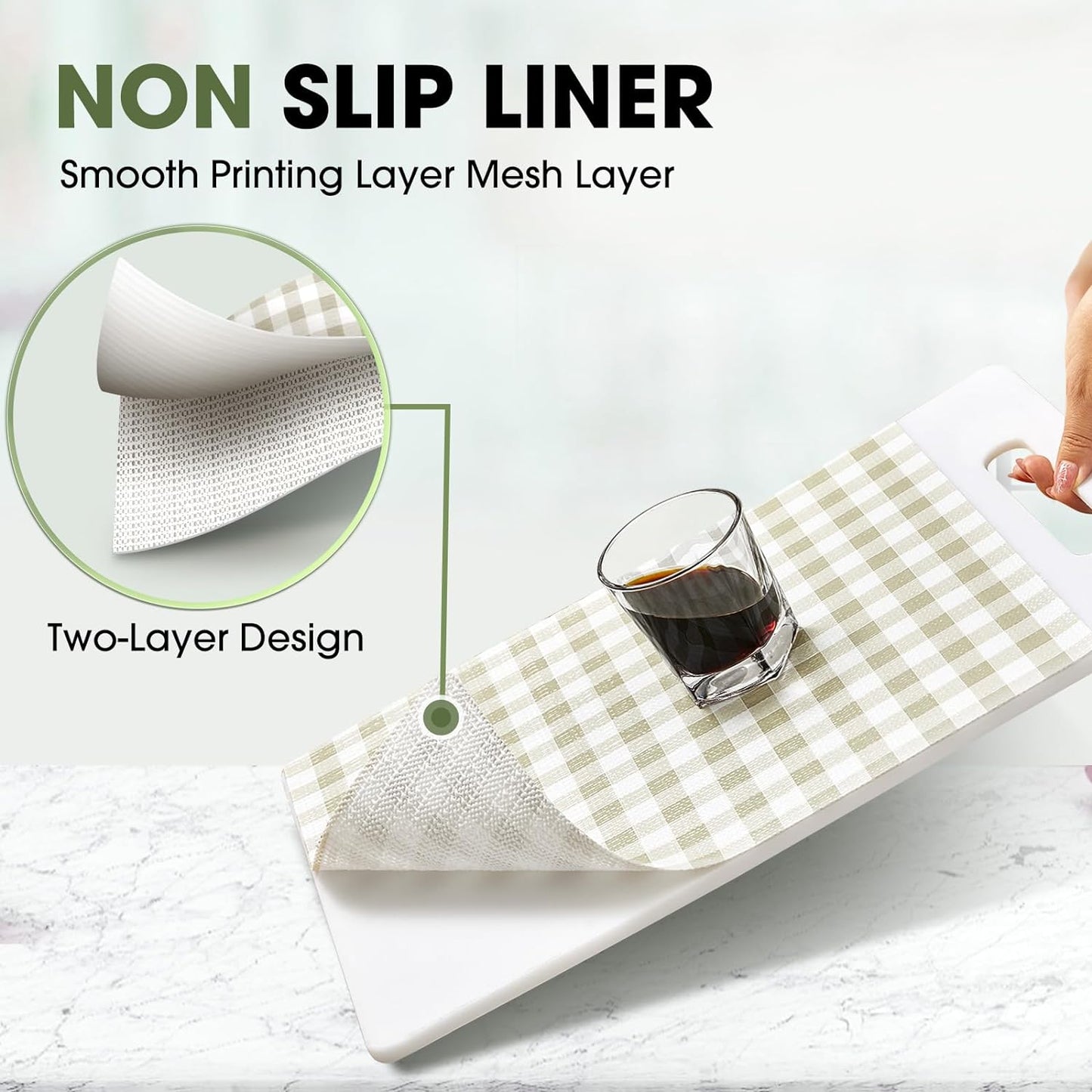 Beautysaid Shelf and Drawer Liner for Kitchen Cabinet, Non Adhesive Non Slip Shelf Paper Waterproof Washable Thickened for Dresser Pantry Shelve Bathroom Protector Liner(Checkered,18 in x 10 FT)