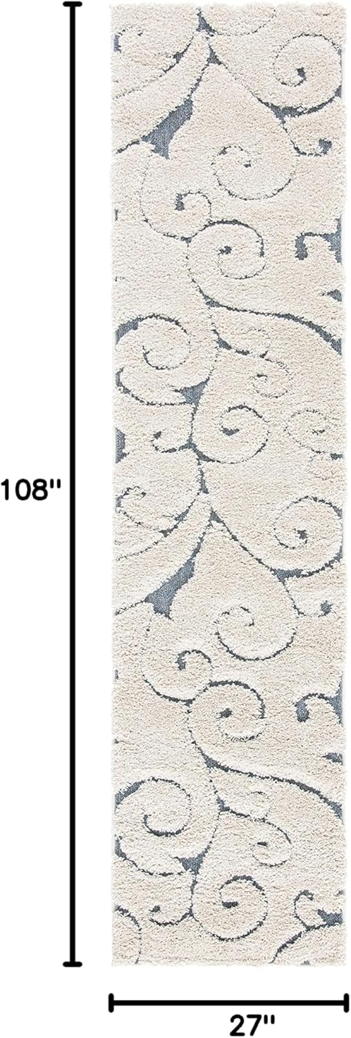 SAFAVIEH Florida Shag Collection Runner Rug - 2'3" x 9', Beige & Blue Grey, Scroll Design, Non-Shedding & Easy Care, 1.2-inch Thick Ideal for High Traffic Areas in Living Room, Bedroom (SG455-1155)