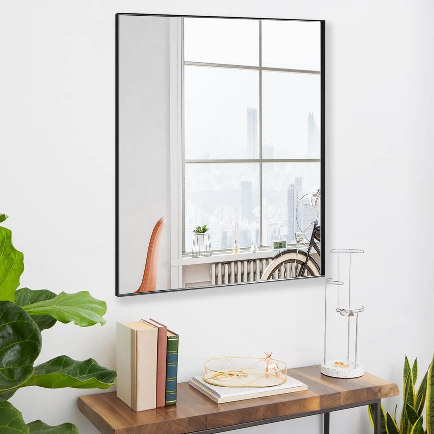 24x30 Inch Black Bathroom Mirror for Wall, Aluminum Frame Rectangle Rectangular Vanity Mirror, Modern Large for Bedroom, Living Room, Horizontal or Vertical