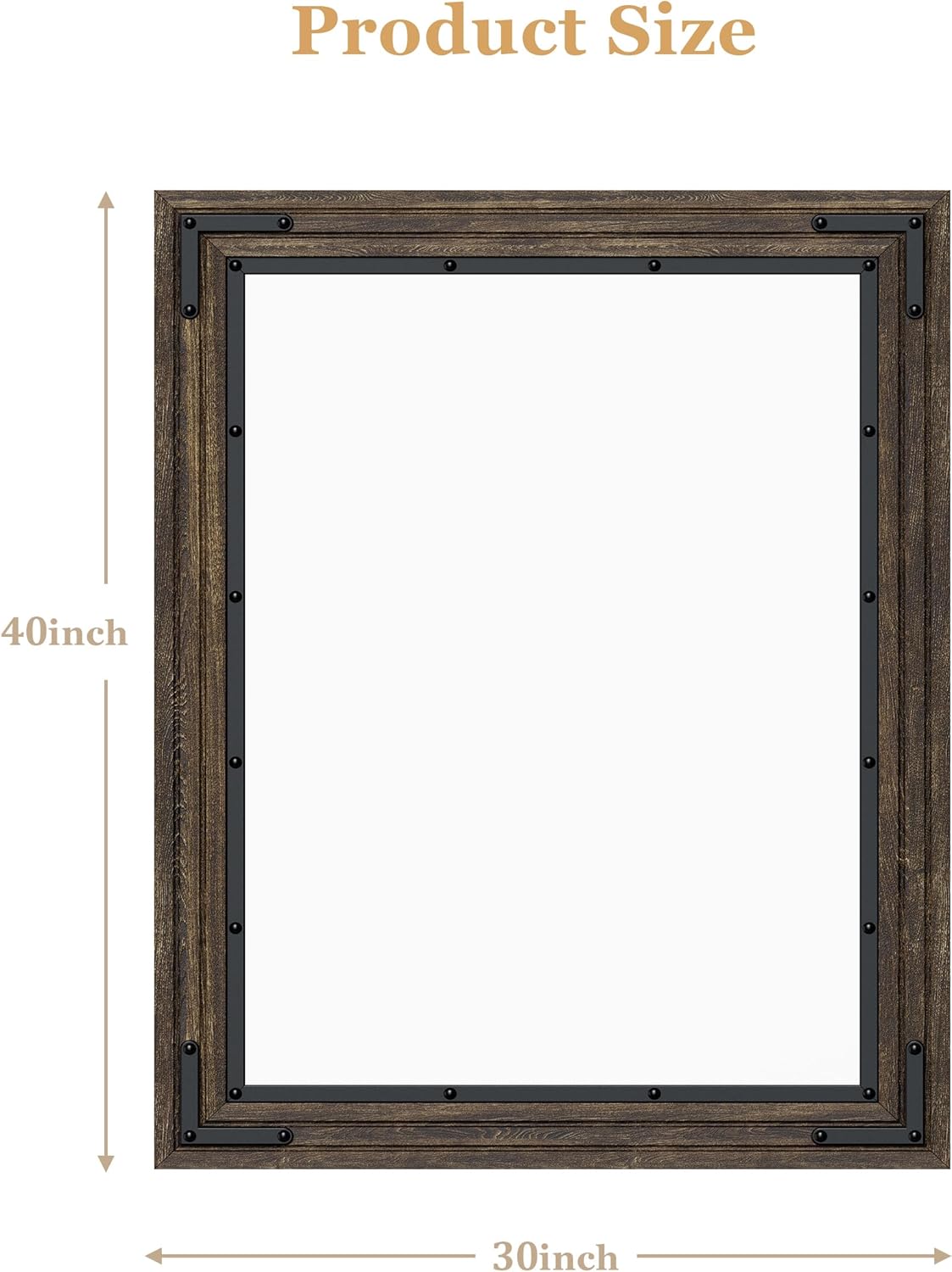 YOSHOOT Farmhouse Bathroom Mirror, Rustic Wood Mirror, Wooden Framed Vanity Mirror, Solid Wood & Handmade, Vertical or Horizontal Hanging for Bathroom Entryway Living Room Bedroom, 40" x 30", Brown