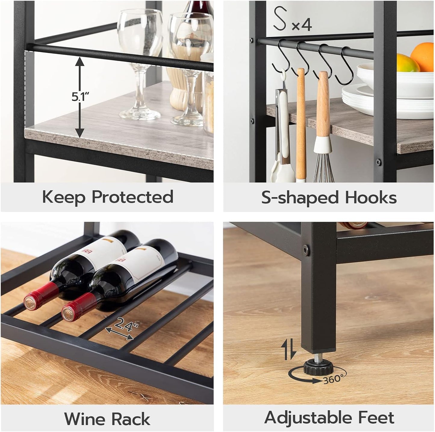 HOOBRO Kitchen Island with Storage, Kitchen Island Table with Power Outlet, 3 Tier Coffee Station and Microwave Stand, for Home, Dining Room, Greige and Black BG021ZD01