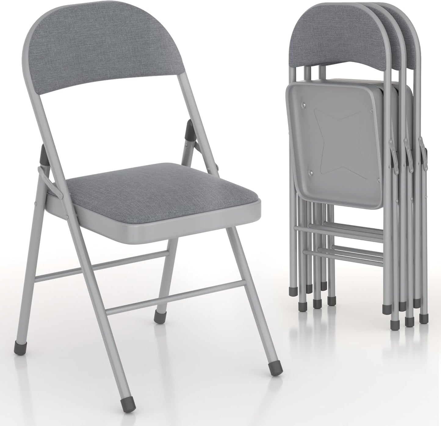 VECELO Padded Folding Chairs 4 Pack, Comfortable Cushioned Seat & Backrest with Steel Frame, for Office, Indoor Outdoor, Commercial Events, Dark Grey
