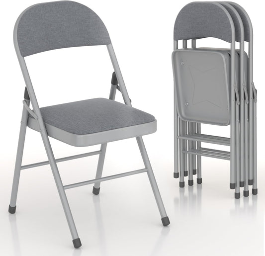 VECELO Padded Folding Chairs 4 Pack, Comfortable Cushioned Seat & Backrest with Steel Frame, for Office, Indoor Outdoor, Commercial Events, Dark Grey