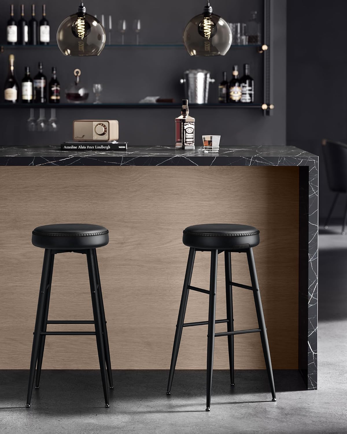 VASAGLE EKHO Collection - Bar Stools Set of 2, Bar Height Bar Stools, Kitchen Counter Stools, Mid-Century Modern Backless Counter Stools, 30-Inch Tall, Kitchen Island Home Bar, Ink Black