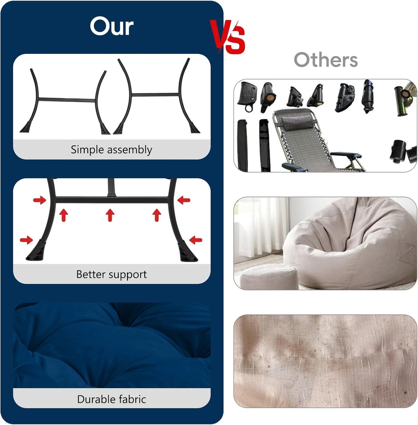 Lazy Chair with Folding Ottoman Modern Large Accent Chair,Contemporary Lounge Leisure Sofa Chair with Armrests Upholstered Sofa Armchair Reading Chair for Bedroom,Dorm & Office(Navy-f)