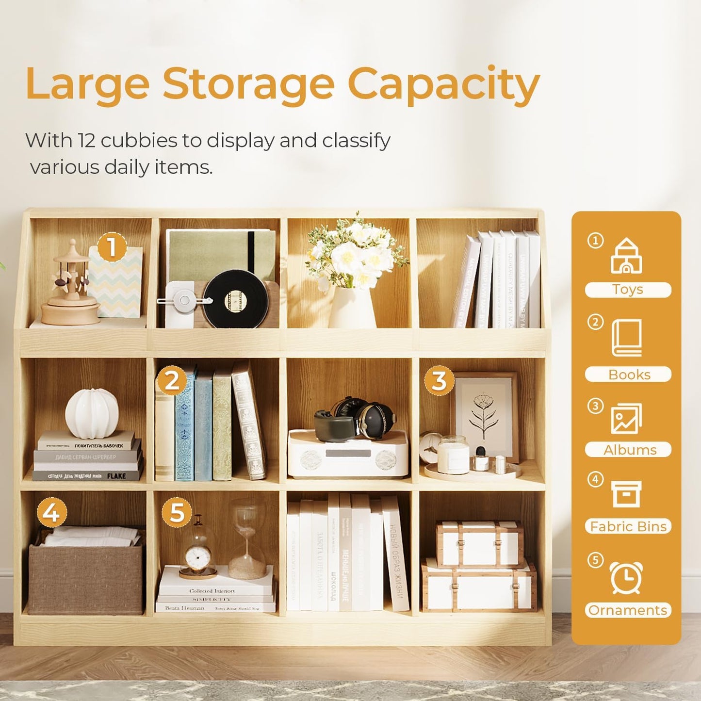 6-Cube Wooden Storage Bookcase - 11-Inch Open Shelf Cabinet, Simple Modern Bookshelf Organizer for Home Office, Living Room, Oak