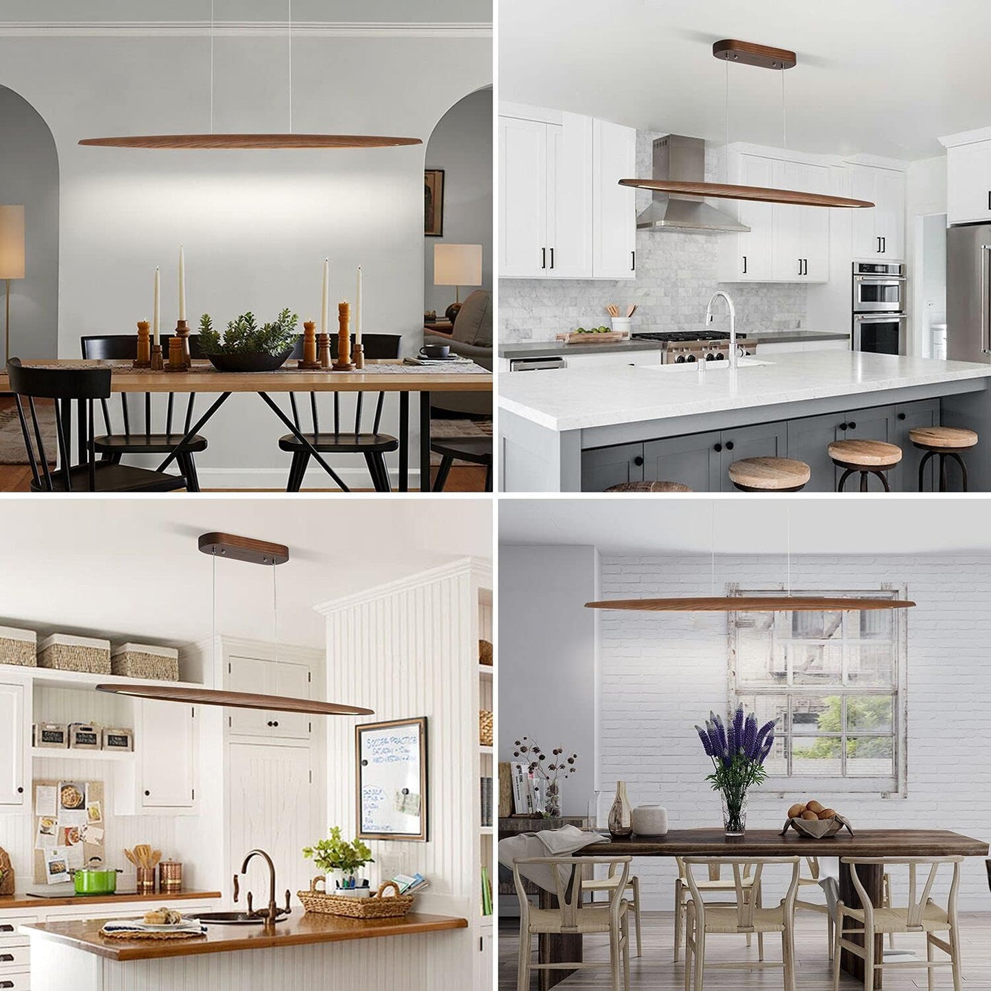 51" Wood Linear Pendant Light Wood Dining Room Light Fixture Modern Pool Table Lights Kitchen Island Lights for Dining Room Bar Kitchen Island Walnut Color