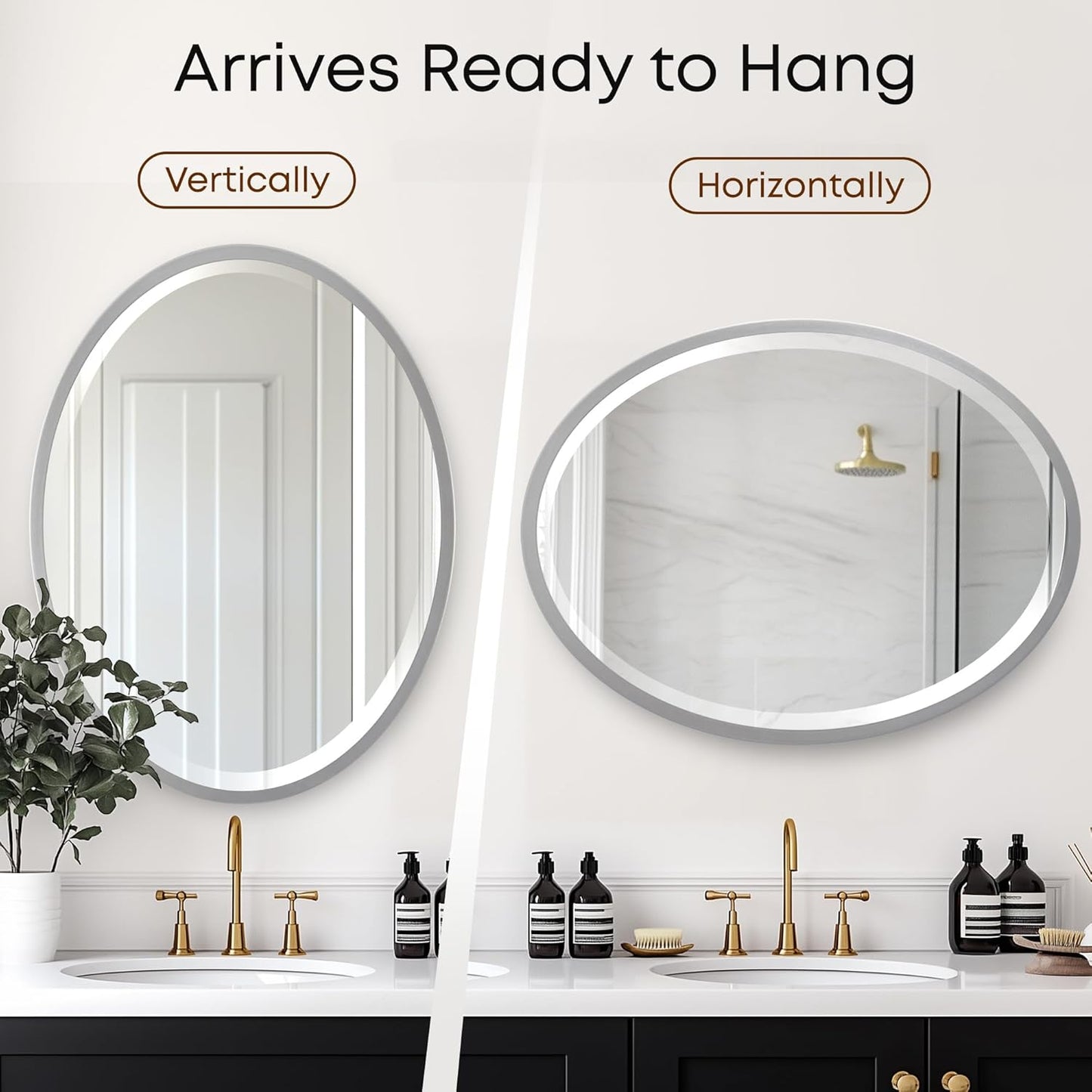 OVALCREST - Oval Wooden Beveled Wall Mirror for Home Decor, Bathroom, Vanity, Bedroom, Living Room, Hallway - London Style (Silver Spray) 19.1 x 25.1