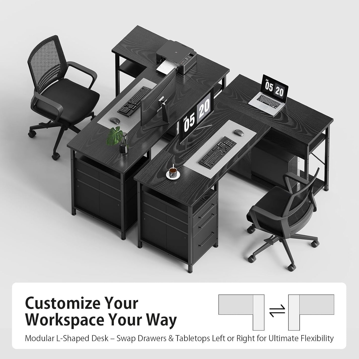 47" Computer Desk with Drawers, Desks for Bedrooms, Writing Desk with Storage, Work Desk for Small Space, Black