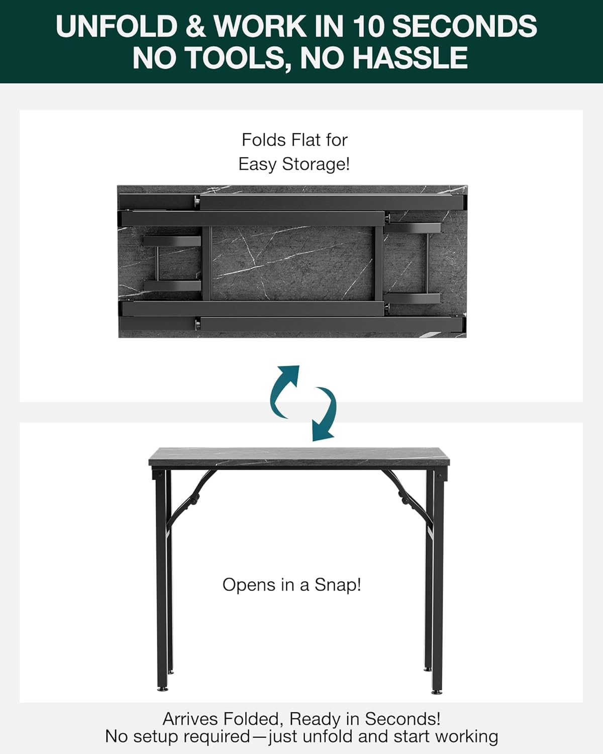 Frylr Small Folding Computer Desk – Portable 35.8 Inch Foldable Laptop Table, Collapsible and Compact for Easy Storage and Fast Setup, Lightweight for Small Spaces, Craft and Study Use, Marble Greige