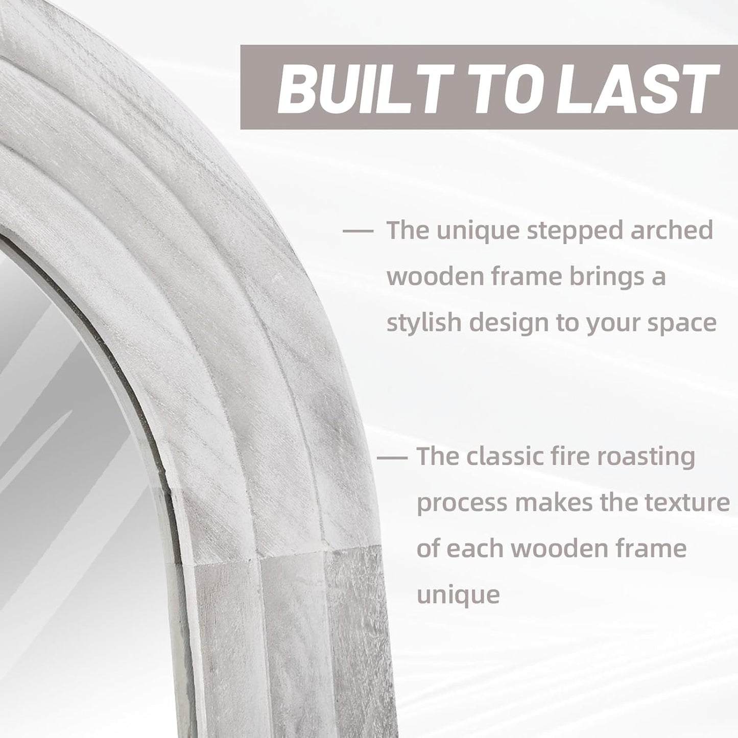 Arched Full Length Mirror with Solid Wood Frame, 71x32 Farmhouse Wall Mirror Full Length with Stand, Vertical Hanging, Leaning Standing for Bedroom, Living Room, Rustic White