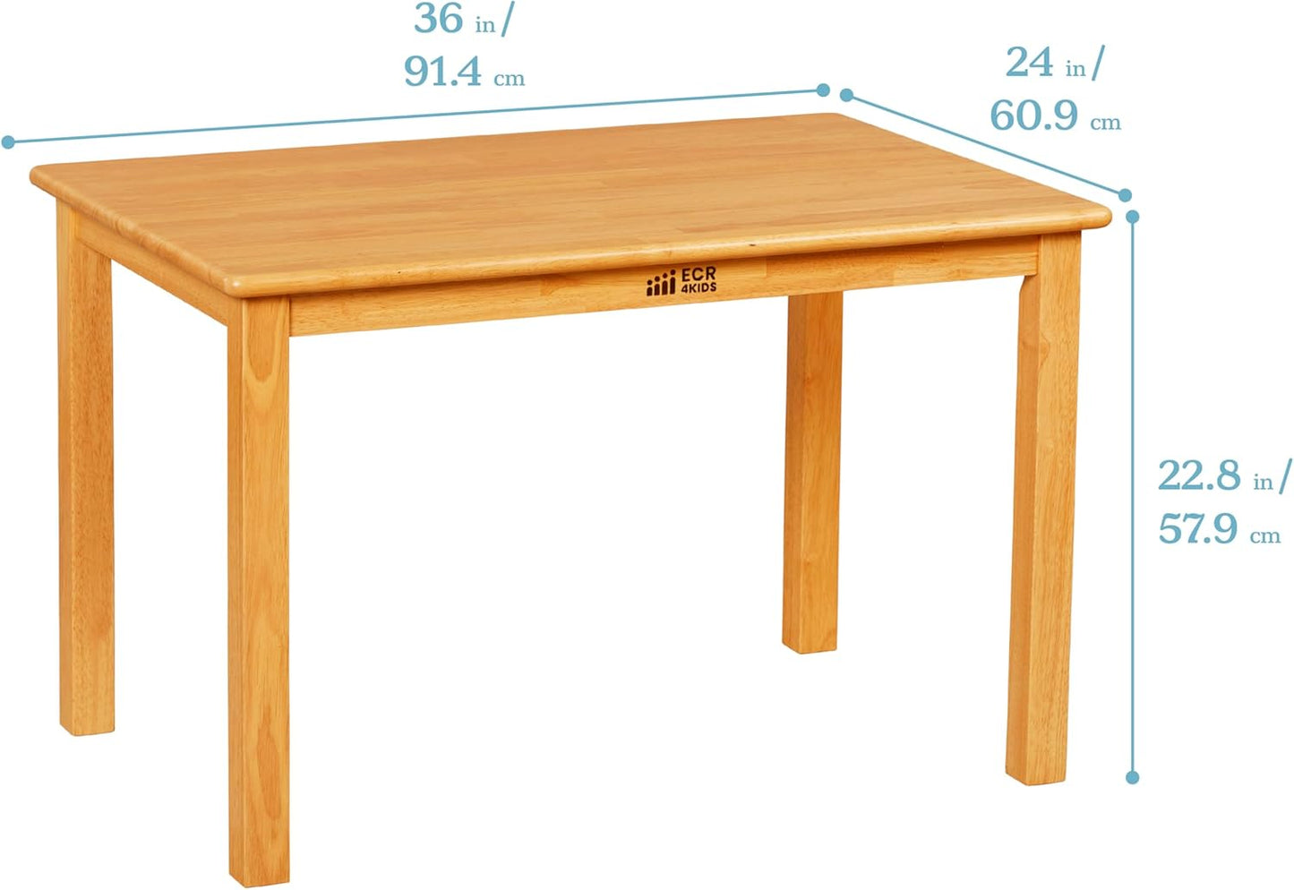ECR4Kids 24in x 36in Rectangular Hardwood Table and Chair Set, 12in Seat Height, Kids Furniture, Honey
