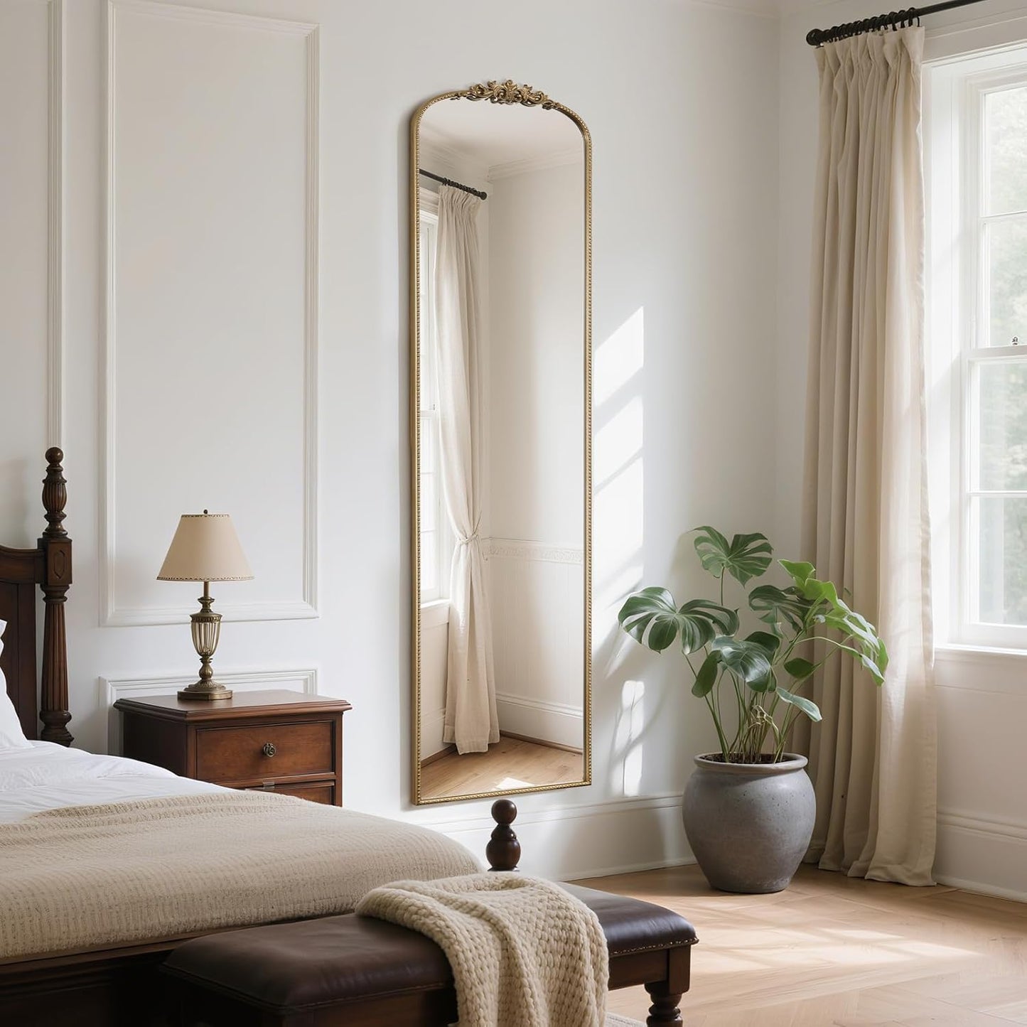 WallBeyond Arched Full Length Mirror Wall Mounted, 21x78 Inch Gold Antique Mirror, Vintage Metal Frame Full Body Mirro for Bedroom, Living Room, Hanging or Leaning