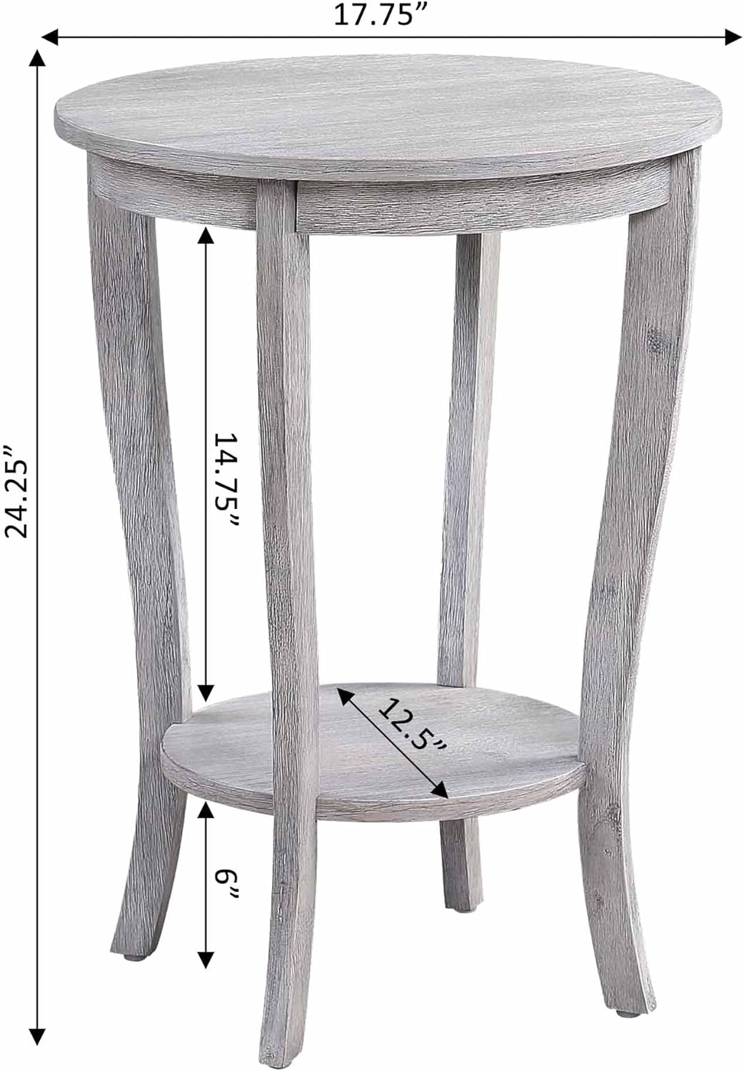 Convenience Concepts American Heritage Round End Table, Light Gray Wirebrush