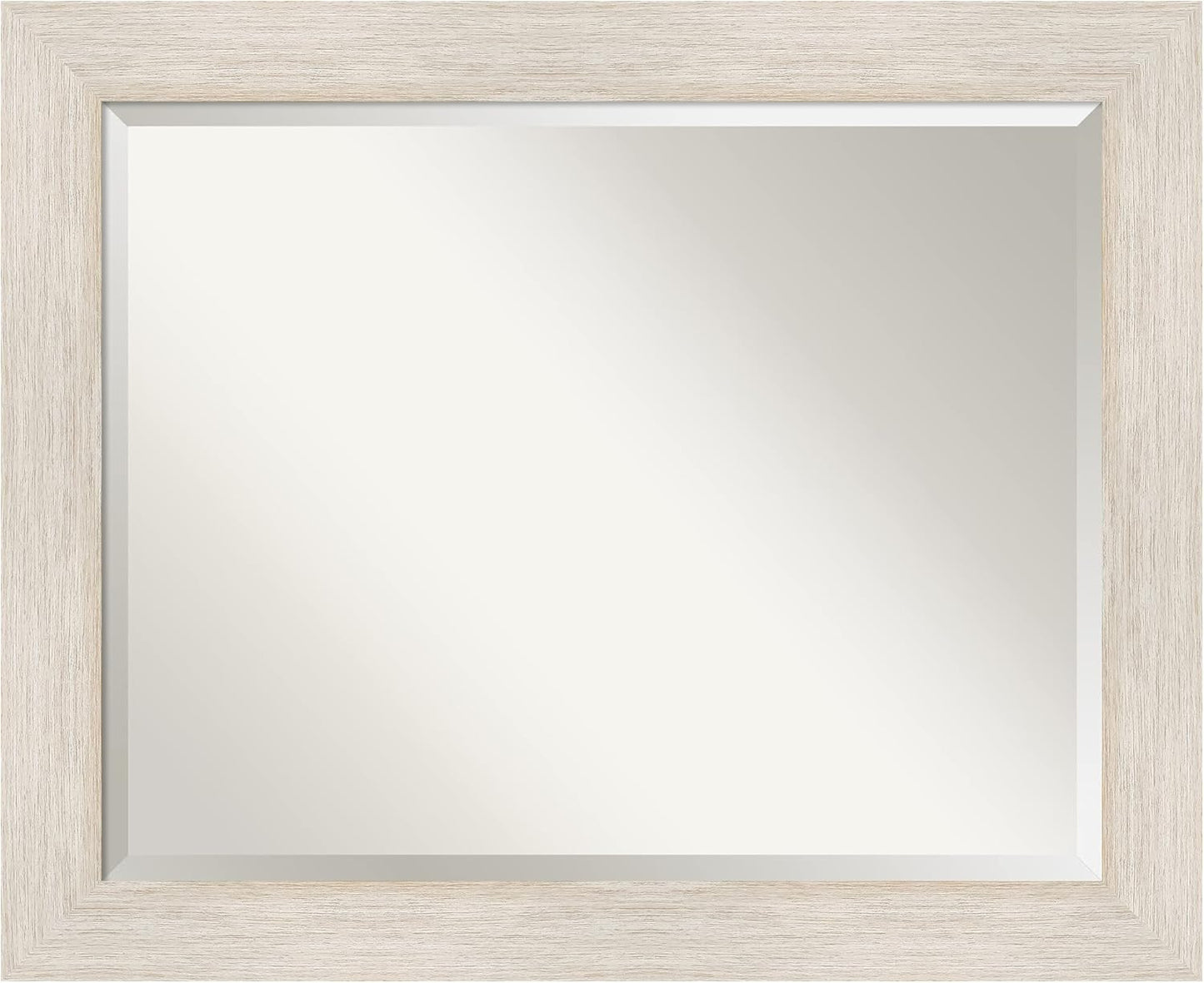 Amanti Art White Bathroom Mirror for Over Sink, 27x33 Hardwood White Wash Rectangle Vanity Mirror, Large Rustic Farmhouse Wood Frame, Hangs Horizonally and Vertically, Bathroom Wall Decor, Beveled