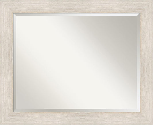 Amanti Art White Bathroom Mirror for Over Sink, 27x33 Hardwood White Wash Rectangle Vanity Mirror, Large Rustic Farmhouse Wood Frame, Hangs Horizonally and Vertically, Bathroom Wall Decor, Beveled