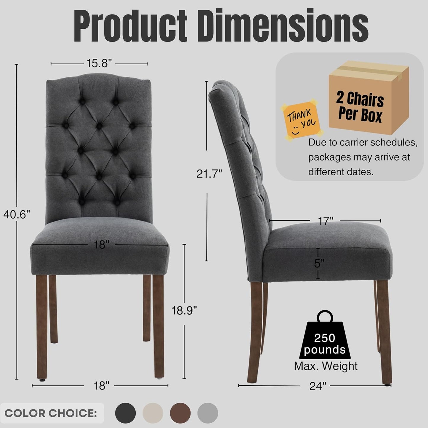 Tufted Upholstered Parsons Dining Chair Set Fabric Diner Accent Stylish Modern Kitchen Living Room with Button Sturdy Solid Wood Legs