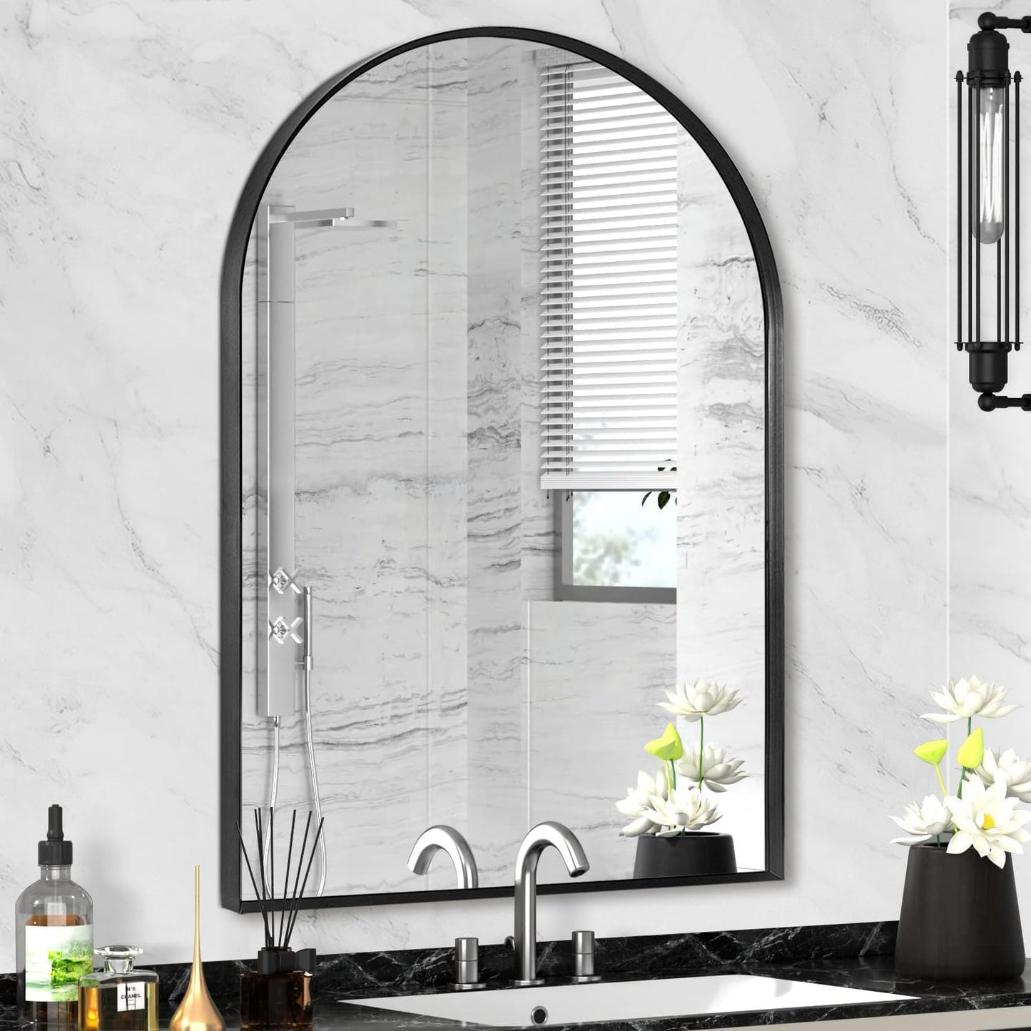 22" x 30" Black Arched Mirror, Arch Wall Mirror, Metal Frame Black Bathroom Mirror, Arched Top Bathroom Vanity Mirror for Living Room, Bedroom, Entryway, Tempered Glass, Shatter Proof