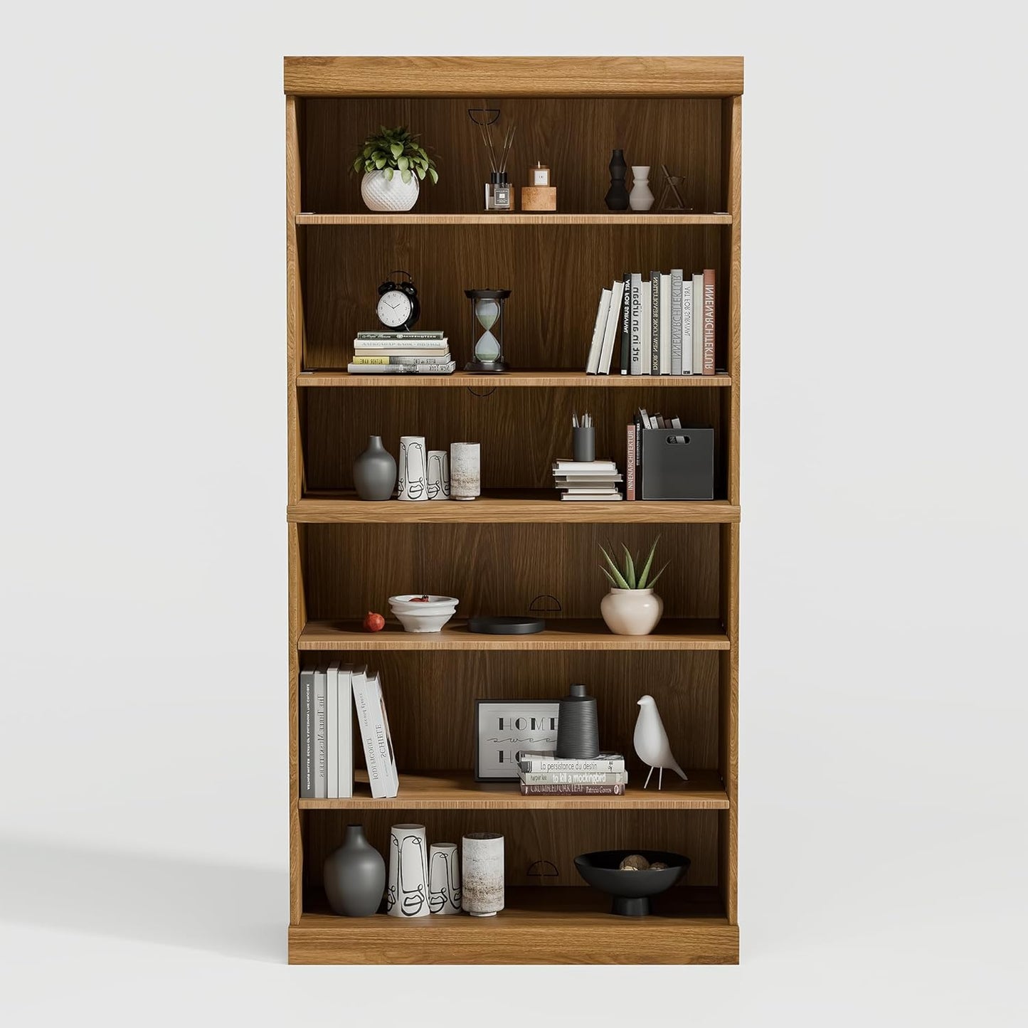 62" Wooden Book Shelf, 5 Shelf Bookcase, Modern Bookshelf with Adjustable Shelf for Home Office, Study Room, Oak