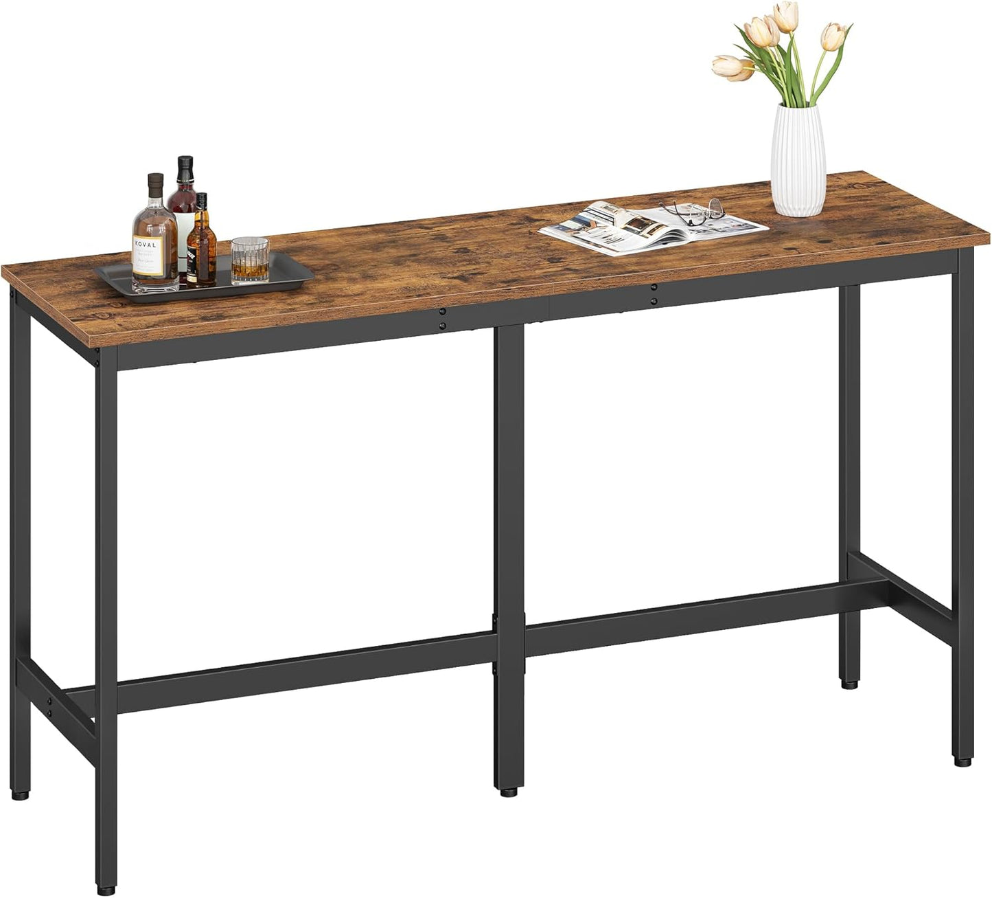 VASAGLE Bar Table, Narrow Long Kitchen Dining Table, Sturdy Metal Frame, Industrial, 15.7 x 63 x 35.4 Inches, Rustic Brown and Ink Black ULBT160K01V1