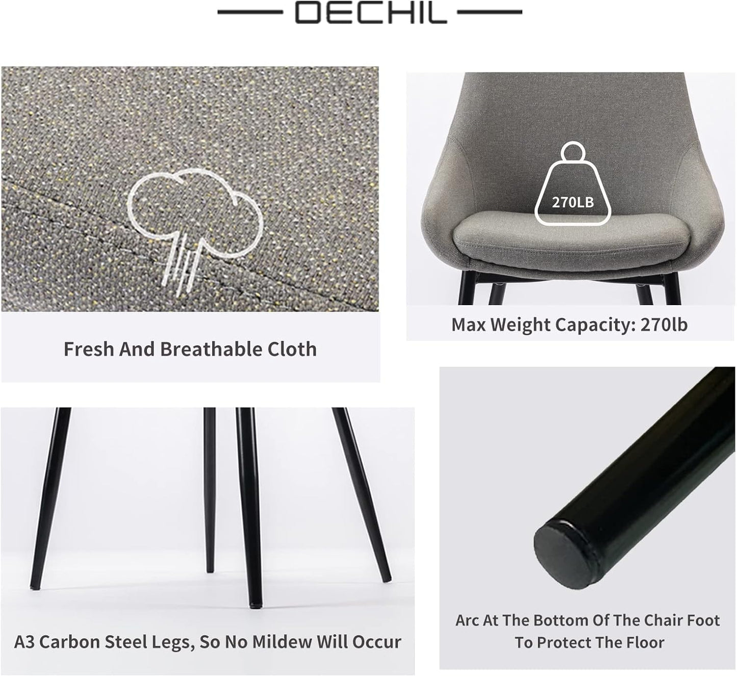 Modern Dining Chairs Set of 2, Shell Upholstered Chair with Metal Legs for Dining Living Room Kitchen (Light Grey)…