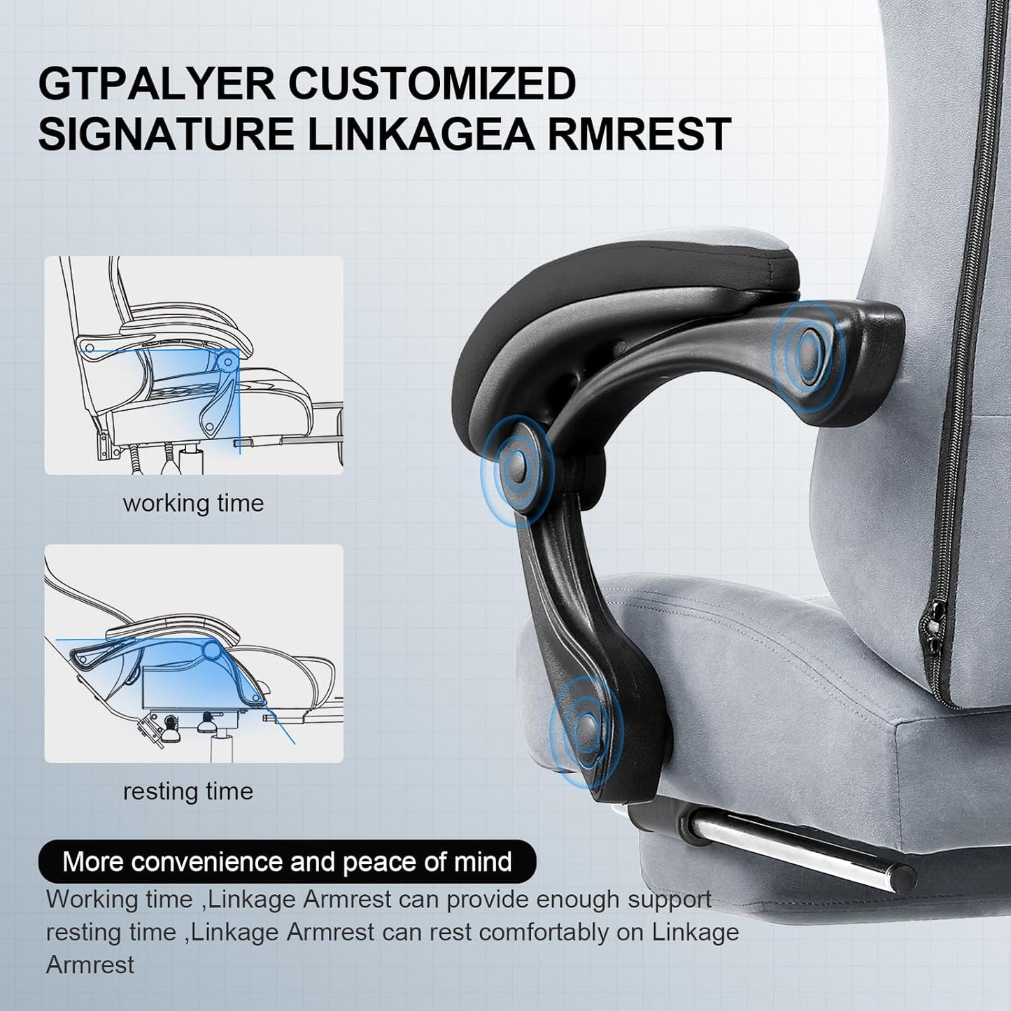 GTPLAYER Gaming Chair, Computer Office Chair with Pocket Spring Cushion, Linkage Armrests and Footrest, High Back Ergonomic Computer Chair with Lumbar Support Task Chair with Footrest