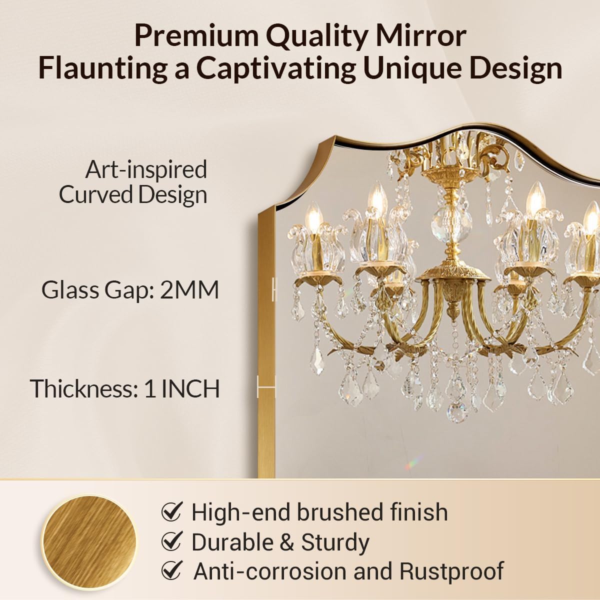 28x36 Inch Gold Scalloped Mirror, Bathroom Vanity Mirror with Stainless Steel Metal Frame, Anti-Rust, Shatterproof HD Glass, Unique Irregular Mirror for Bathroom, Bedroom, Living Room