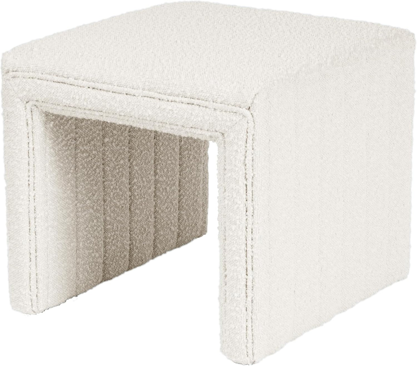 HomePop Modern Channel Tufted Ottoman Home Décor|Ottoman for Living Room & Bedroom - Cream Boucle