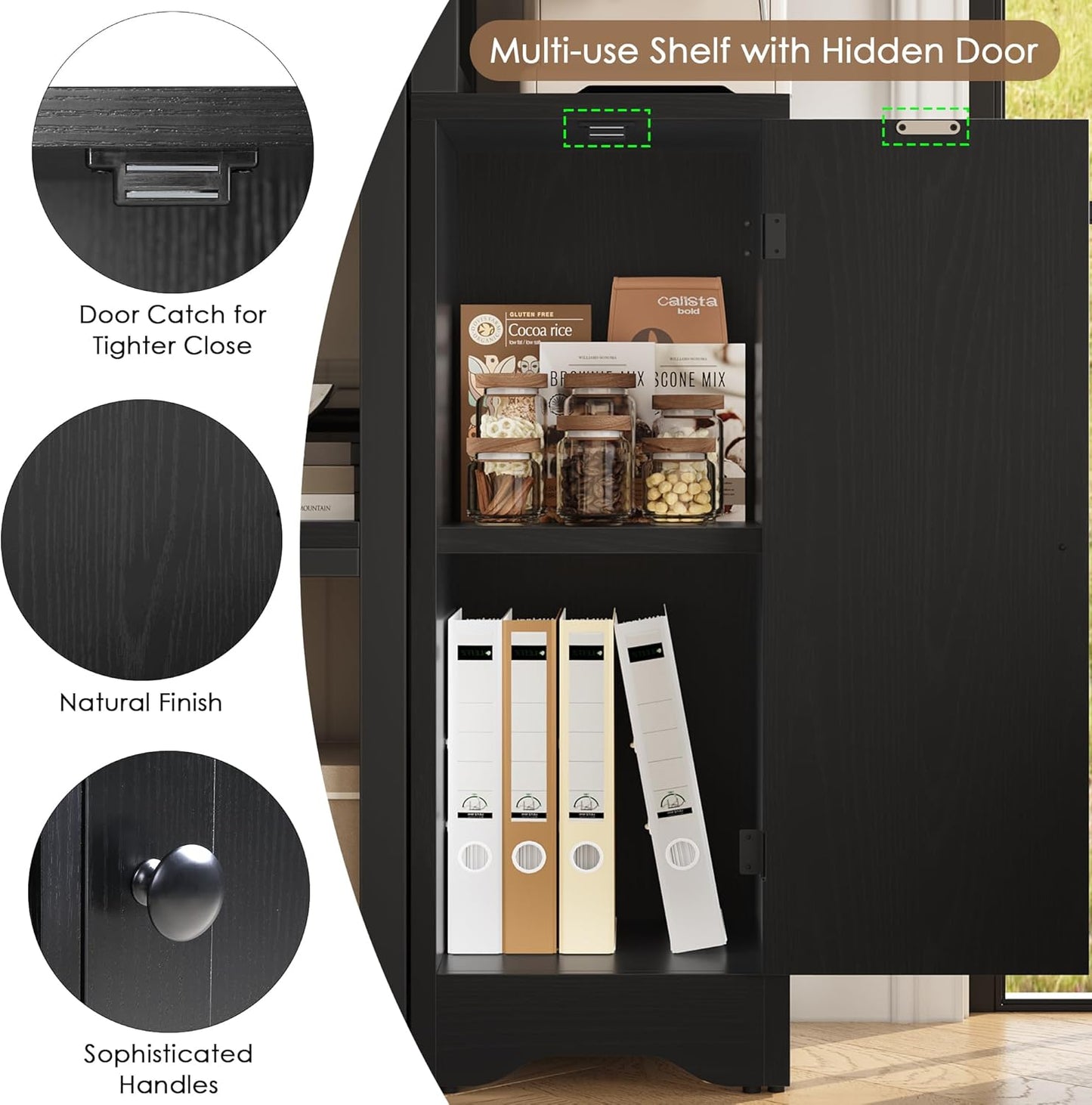 Keyluv Black Corner Bookshelf 72" Tall Corner Book Shelves Cases 2 Pieces Open Bookcase Large Storage Display Shelf Standing 6 Tier Shelving Unit with Cabinet for Home office Living Room, Wood & Metal