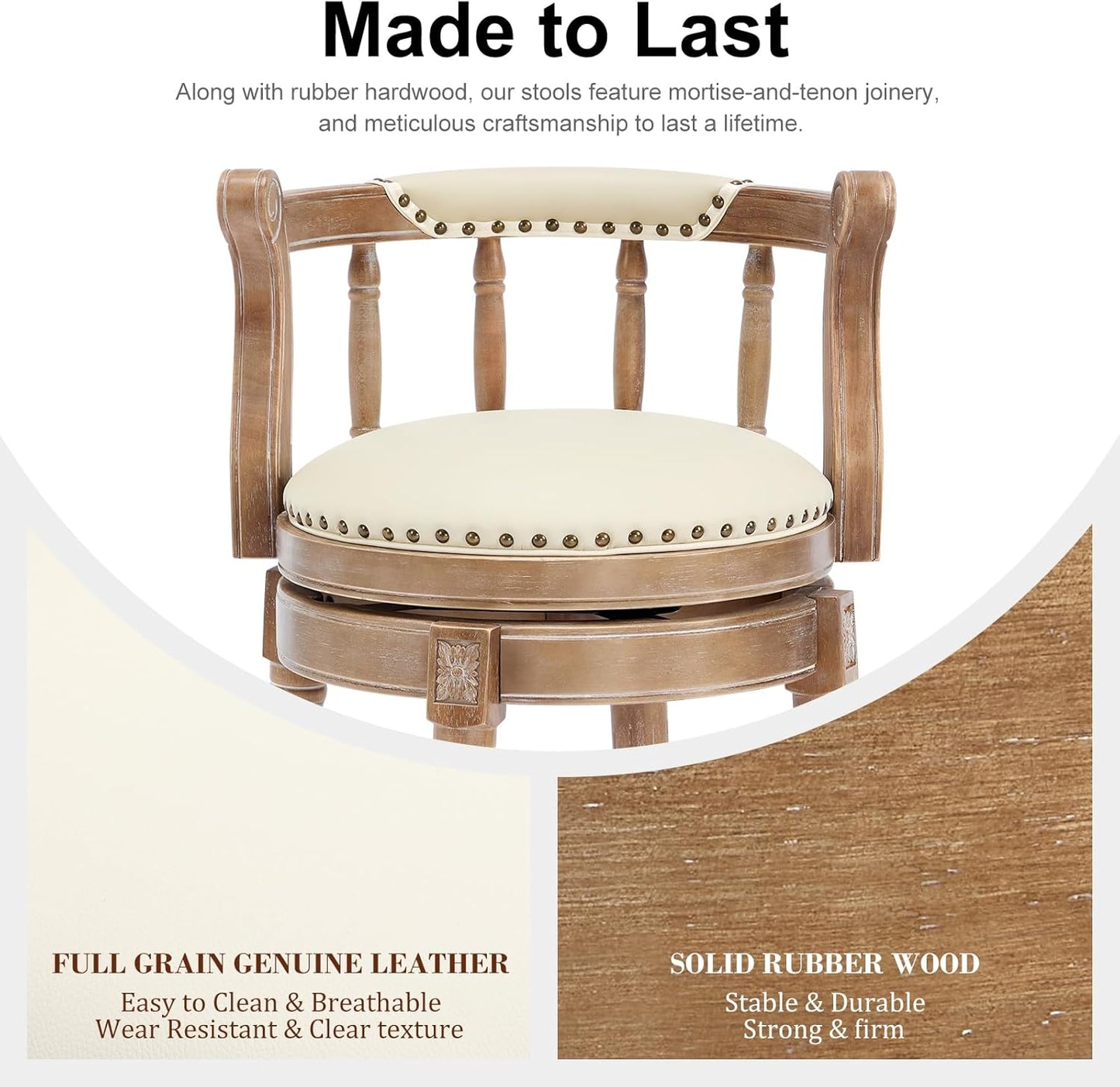 CozyRain Bar Stools Modern Swivel Barstools,Kitchen Counter Genuine Leather Upholstered Vintage Barstool for Home Kitchen Dining Room (Beige, Seat Height 29.5 in)