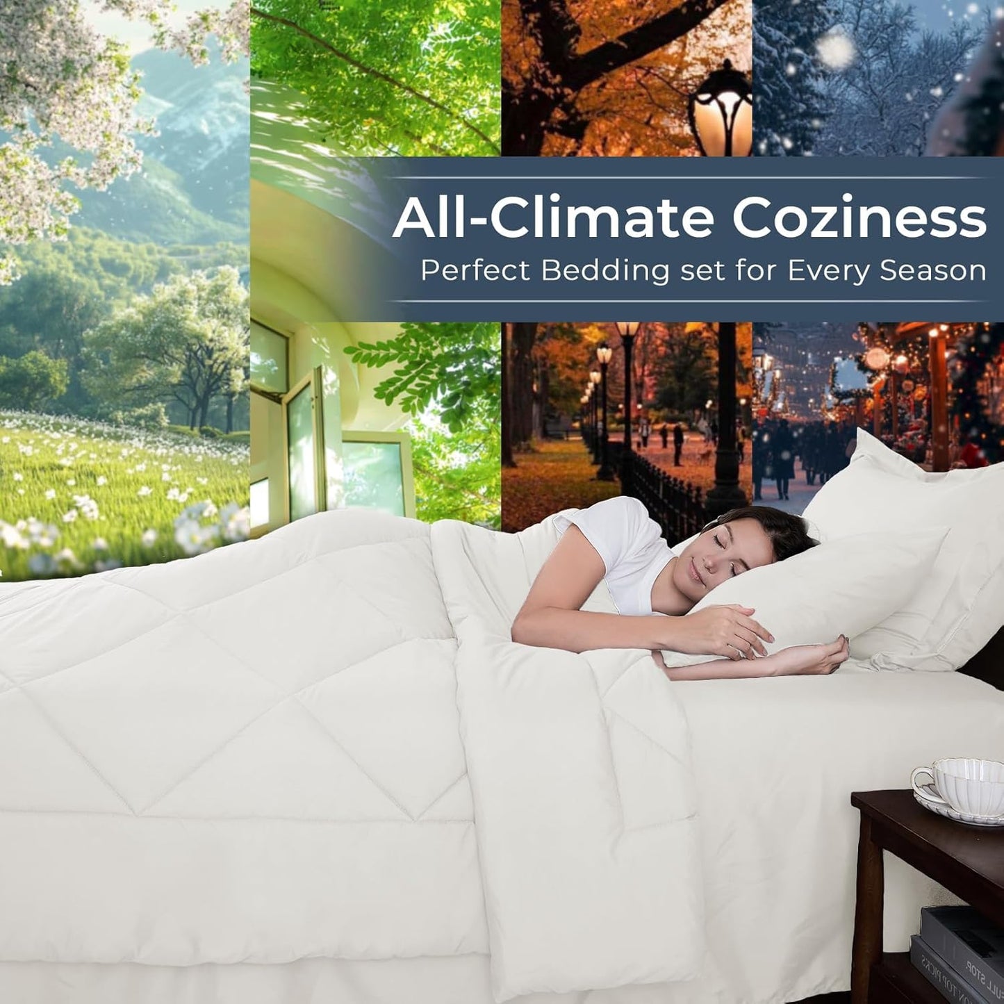 HEVUMYI Ivory Twin-XL Comforter Set - 5-Piece All Season Bed in a Bag Twin-XL, Ultra Soft Bedding Set with Comforter, Flat Sheet, Fitted Sheet, Pillowcases, Pillow Shams