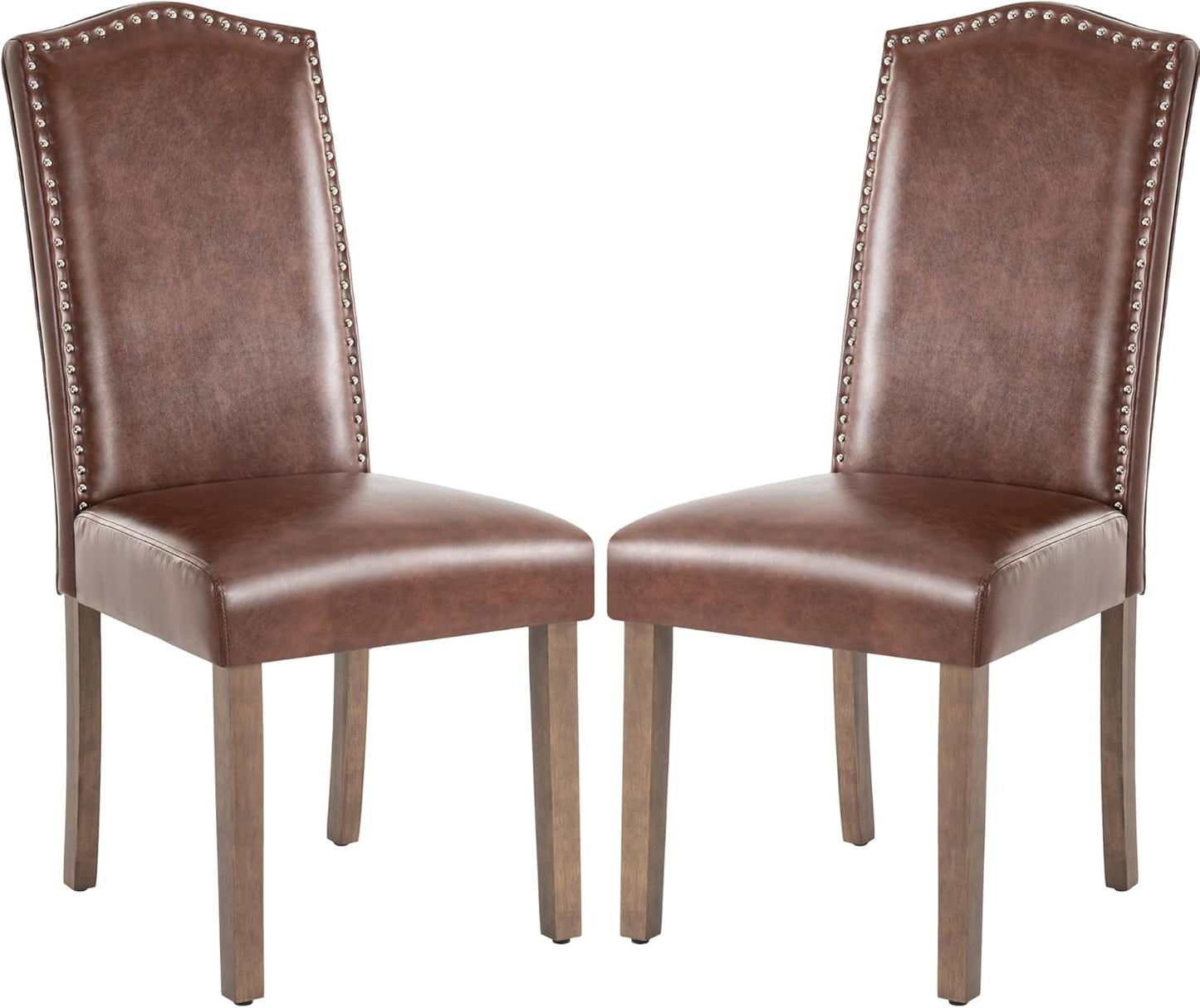 Stylish Upholstered Parsons Dining Chair PU Faux Leather with Silver Nailhead Trim and Sturdy Solid Wood Legs