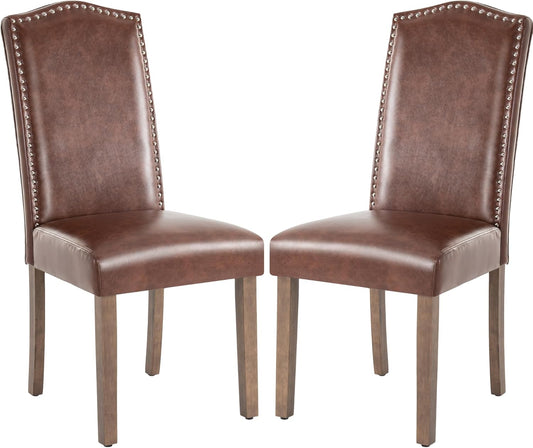 Stylish Upholstered Parsons Dining Chair PU Faux Leather with Silver Nailhead Trim and Sturdy Solid Wood Legs