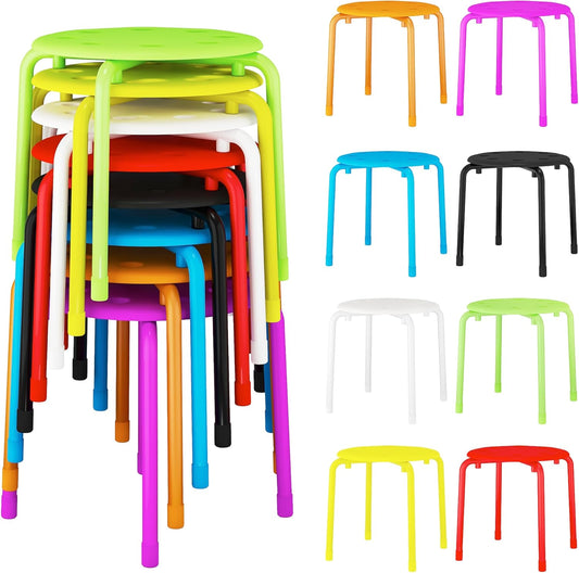 VECELO Stackable Stools for Classroom, 12" Height Plastic Portable Stacking Stool Chairs with Non-Slip Foot Mats for School Daycare Kindergarten Living Room (8 Pack)