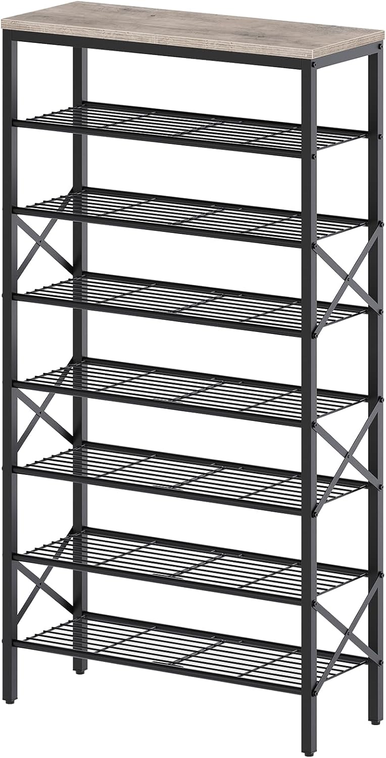 8 Tier Shoe Rack, Shoe Storage Organizer, Large Capacity Shoe Shelf Holds 32 Pairs of Shoes, Durable and Stable, for Entryway, Hallway, Closet, Dorm Room, Greige and Black SS08BG