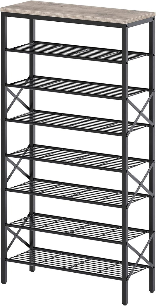 8 Tier Shoe Rack, Shoe Storage Organizer, Large Capacity Shoe Shelf Holds 32 Pairs of Shoes, Durable and Stable, for Entryway, Hallway, Closet, Dorm Room, Greige and Black SS08BG