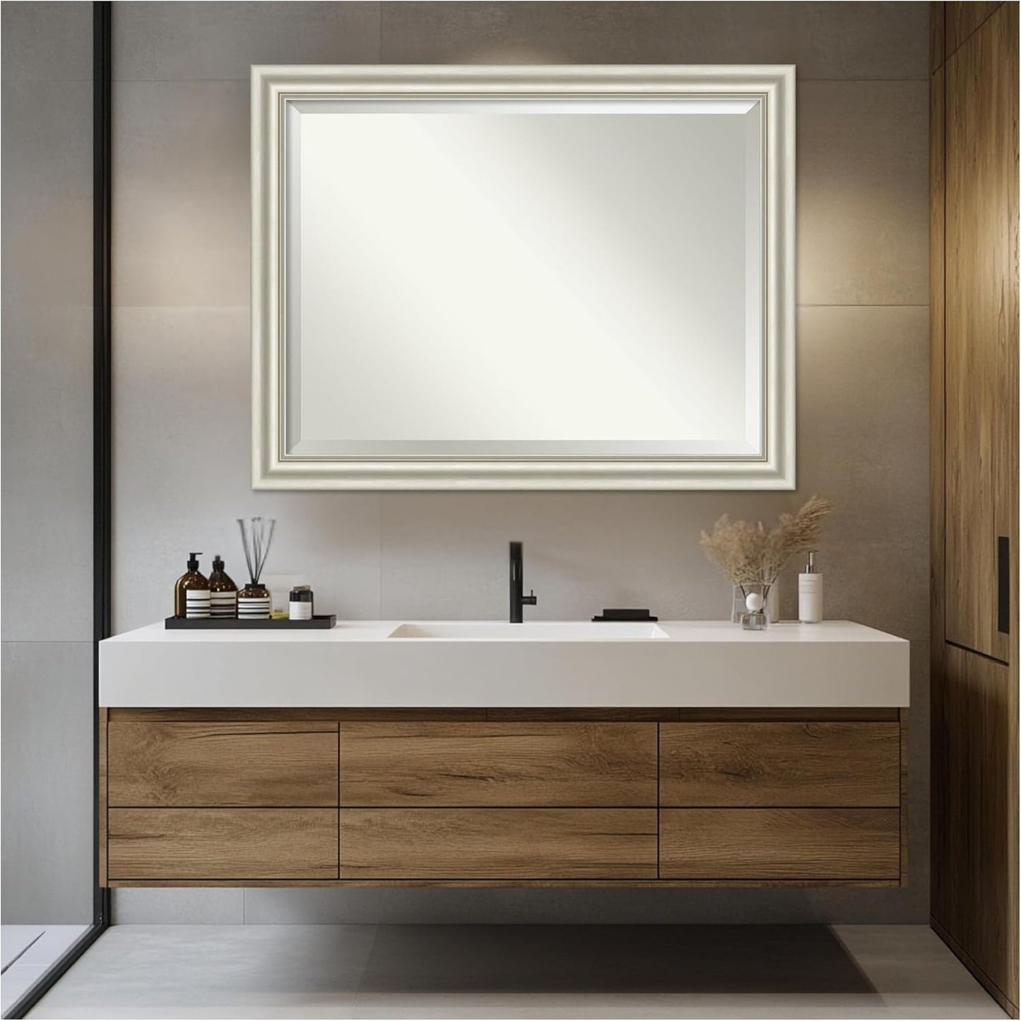 Amanti Art Bathroom Mirror for Over Sink, 36x46 Sophia Silver Rectangle Vanity Mirror, X-Large Traditional Frame, Hangs Horizonally and Vertically, Bathroom Wall Decor, Beveled Edge