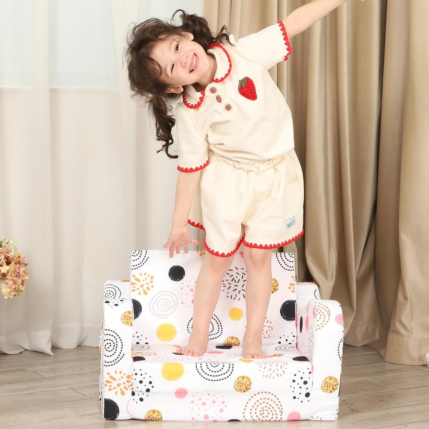 Firework Kids Sofa, 2-in-1 Kids Couch Fold Out, Convertible Sofa to Bed for Girls and Boys