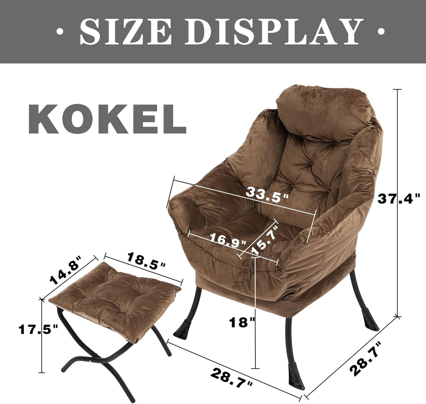 Lazy Chair with Folding Ottoman,Living Room Chairs, Accent Contemporary Lounge Chair, Single Steel Frame Leisure Sofa Chair with Armrests and A Side Pocket (Brown)