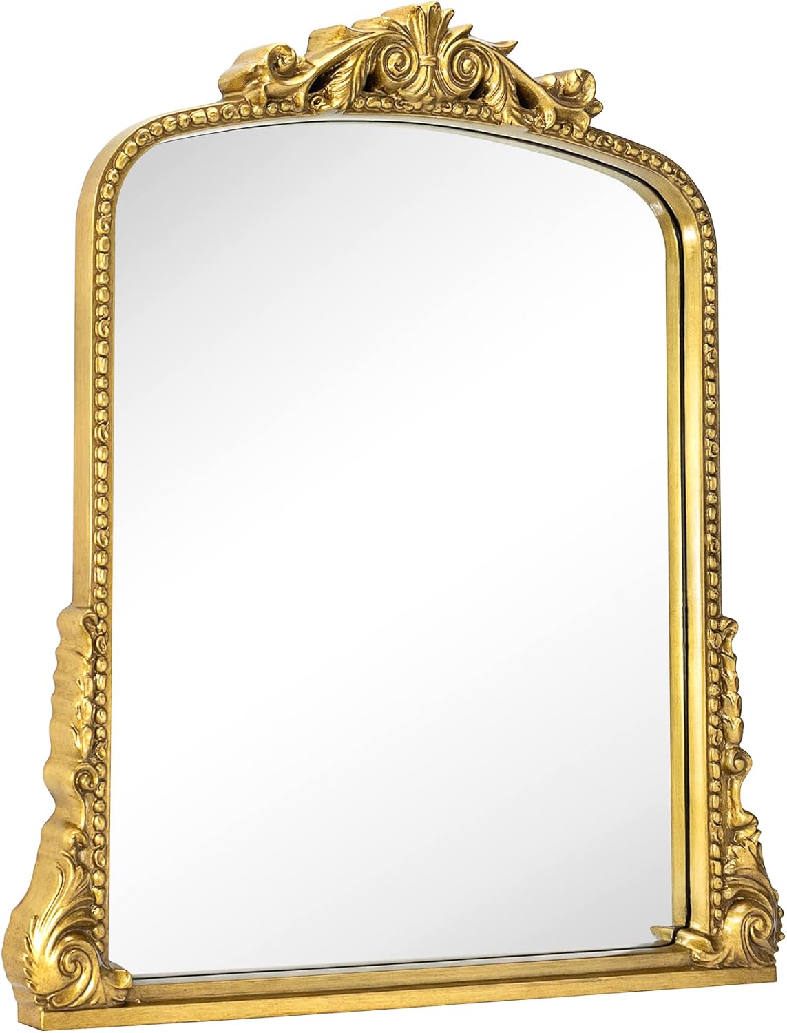 Antique Gold Ornate Mirror Arched Mantel Mirror Baroque Inspired Ornate Dresser Mirror, 30x34