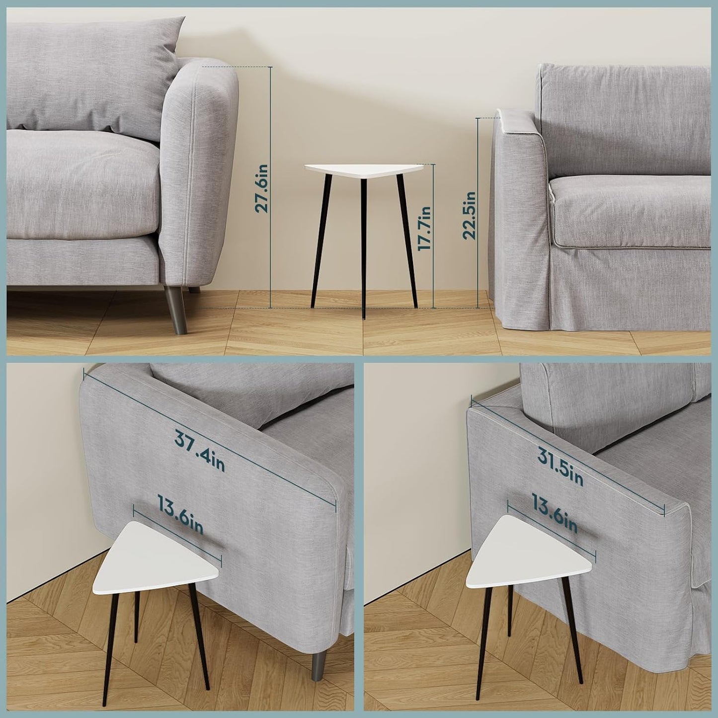 SAYGOER White Side Table Small Triangle End Tables Modern Narrow Sofa Table for Living Room Bedroom Small Space Unique Wooded Bedside Table,Medal Black Frame 13.5" W x 12.3" D x 17.7" H