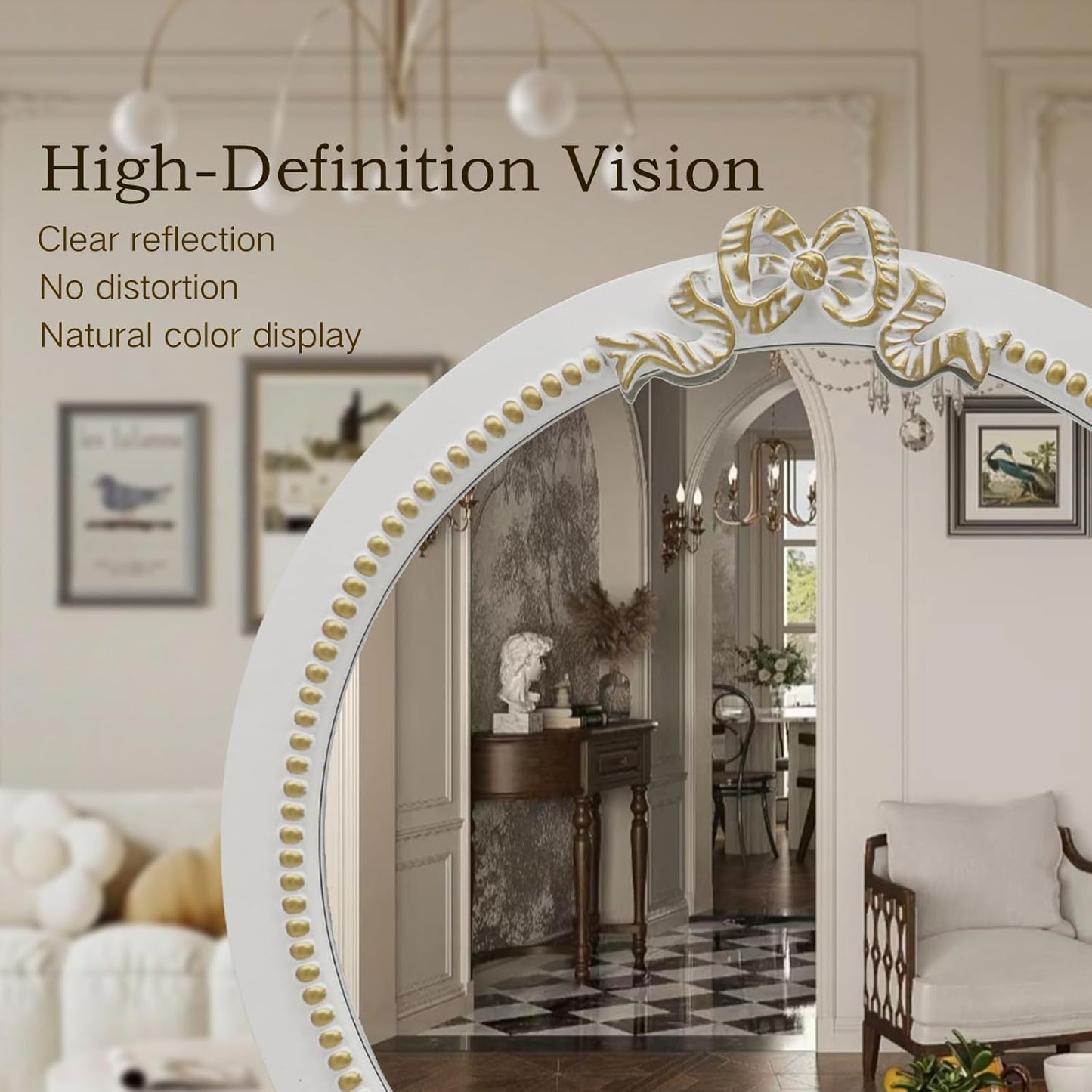 Vintage Round Wall Mirror 28inch Farmhouse Wooden Vanity Mirror for Wall Decor, Decorative Antique White Bathroom Mirrors, Traditional Art Home Decor for Dressing Table, Living Room or Bedroom