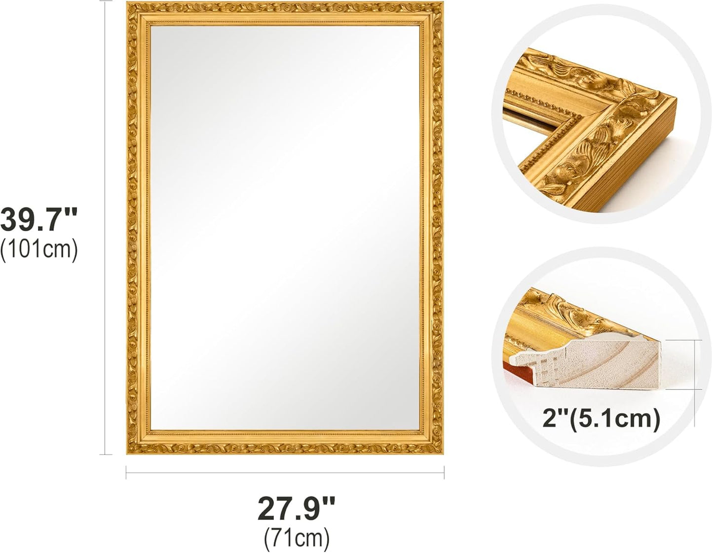 Gold Vintage Mirror, Traditional Antique Wall Mirrors with Ornate Gold Frame, Bathroom Decorative Mirrors for Wall Decor, 39.7'' x 27.9''