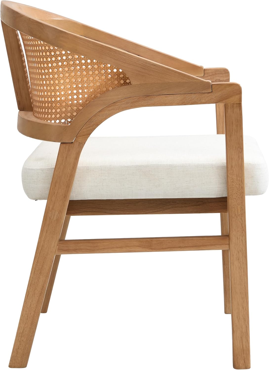 Christopher Knight Home Faritel Modern Wooden Dining Chairs Set of 2, Fabric Upholstered Kitchen Side Armchairs, Living Room Comfy Reading Chair with Curved Rattan Back, Natural Oak+Beige