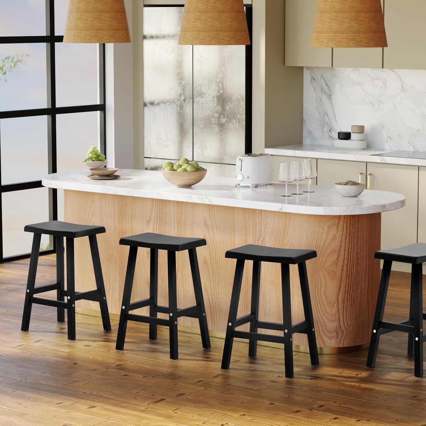 29in Tall Bar Stools Set of 2, Waterproof UV-Resistant,Durable Resin Kitchen Island Chairs for Indoor & Outdoor Use, Modern Design for Home,Bar,and Cafe