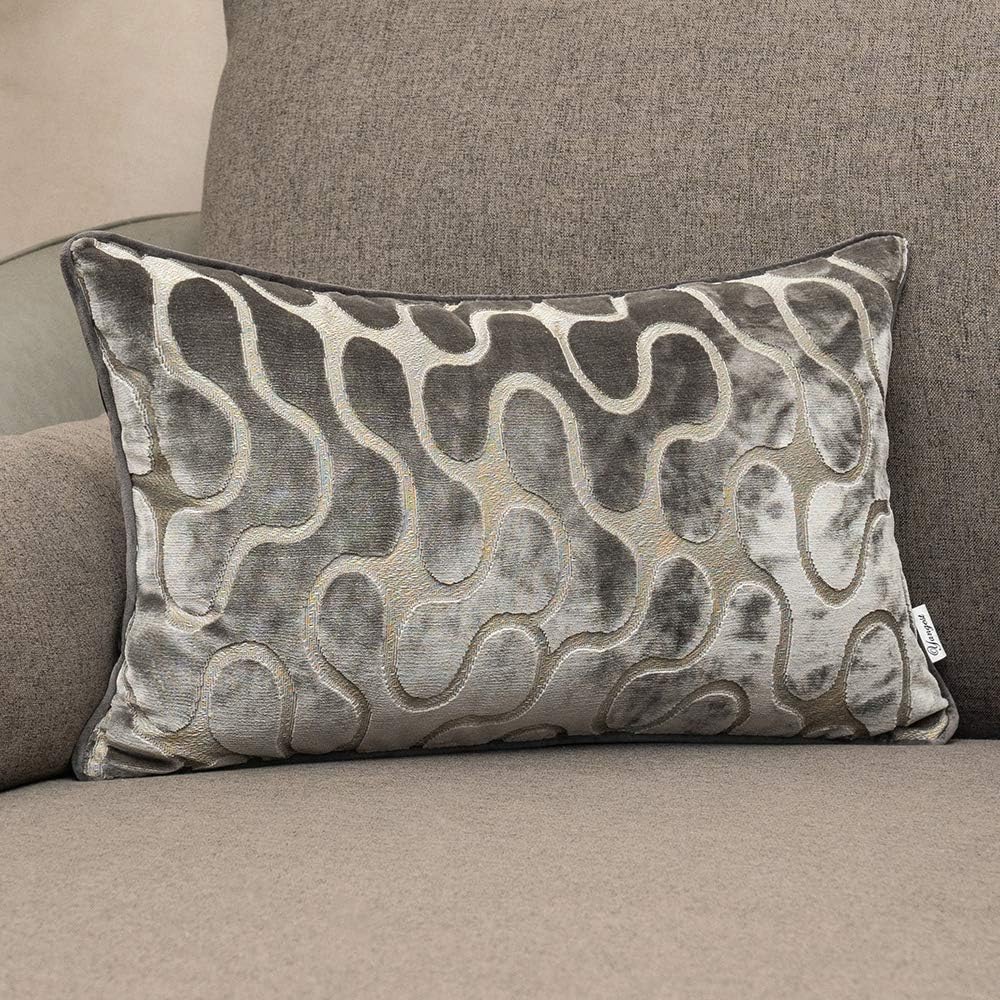 Yangest Silver Grey Throw Pillow Cover Wavy Cushion Cover Modern Zippered Rectangular Pillowcase for Sofa Couch Bedroom Living Room Home Decorative, 12x20 Inch